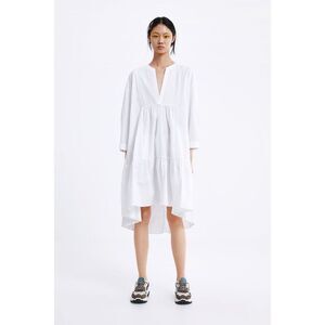 Zara Womens High Low Midi Dress Size XS White V Neck Tiered Long Sleeve Boho